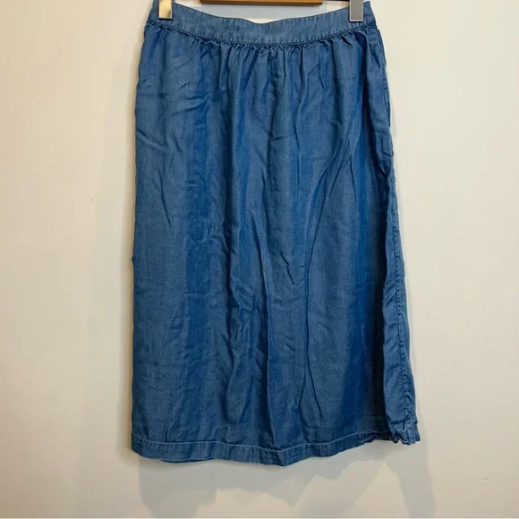 Twik Chambray Button Up Midi Skirt Blue Lyocell - Picture 4 of 5